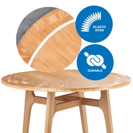 Sorfey Heavy Duty, Waterproof, Clear, Elasticized, Vinyl Tablecloth Cover. Protect Your Tables. Great for Indoor and Outdoors Stretched to Fit 42 Inch Round Table