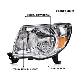 ANDPLAY Headlights Assembly,Compatible with 2005-2011 Toyota Tacoma bumper Headlamp,Clear lens Chrome Housing Amber Reflector