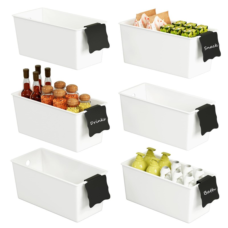Plastic Storage Bins 6 Pack with Clip Labels & Chalk
