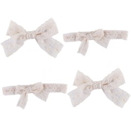 Leadigol 4 PCS Lace Bow Headband Hair Clip for Kids Girls, Lace Bow Headwraps Girl Head Hoop White Lace Princess Bow Hair Clips Bowknot Headband