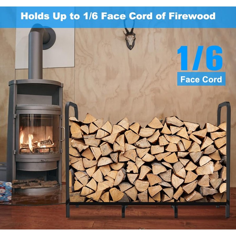 Tikimilor 4ft Firewood Rack Holder, Adjustable Heavy Duty Fire Log