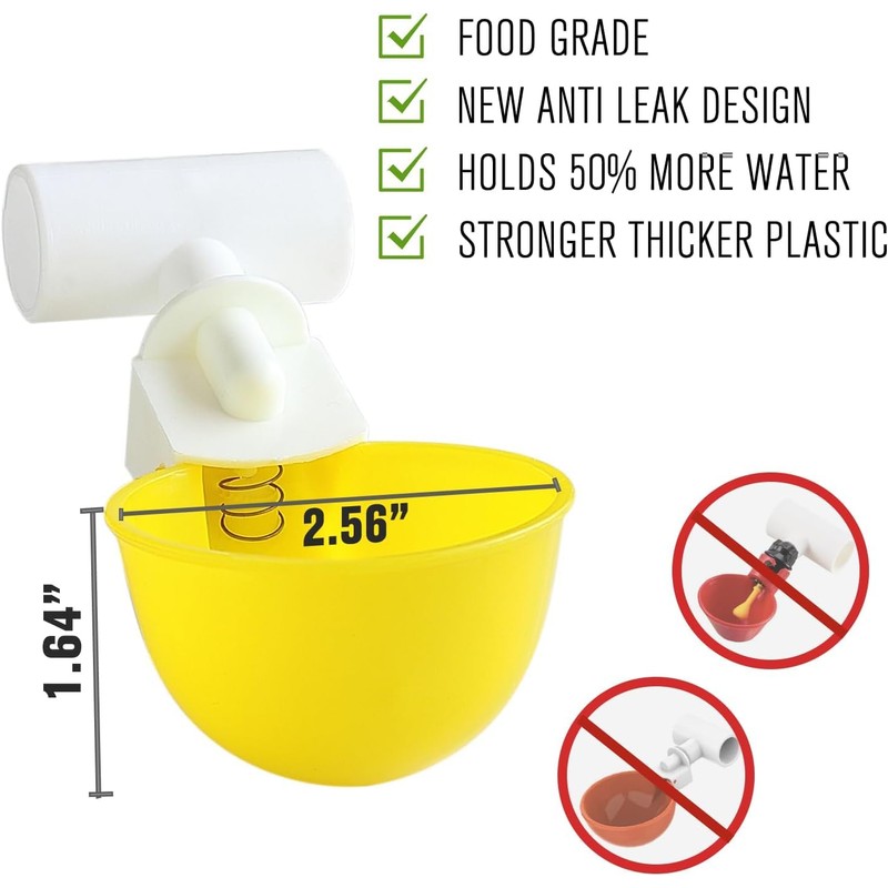 8PC Chicken Water Cups with PVC Tee Fittings for 1/2"