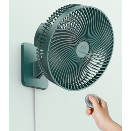 LEMOISTAR 10 Inch Wall Mounted Fan with Remote Control, 90° Oscillating, 4 Speeds, 4 Timer, Adjustable Tilt, 70 Inch Cord, Quiet, for Bedroom Garage RV Office Home Patio-Green