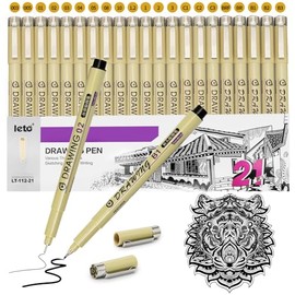 Estilografos, 21 Piezas Plumas de Dibujo Negro, Plumas de Caligrafía Arte Punta Fino con 0.15-3MM de Delineador Fino, Rotuladores Punta Fina, Adecuado para Dibujos Finos, Cómics, Diseño Arquitectónico
