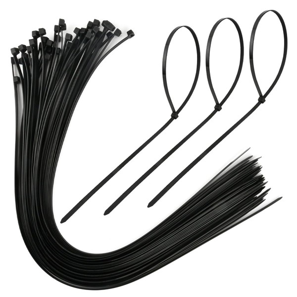 Cable Ties, Black, Pack of 40 Zip Ties, 760 mm