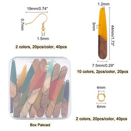 OLYCRAFT 100pcs Resin Wooden Earrings Pendants Tear Thin Accessories Large Size with Earrings Hooks Jump Rings for Jewelry Making - 10 Colors