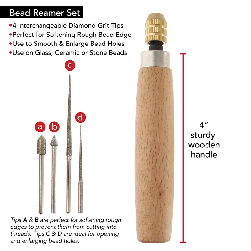 The Beadsmith Diamond Reamer Set – 4 Interchangeable Tips, Wood