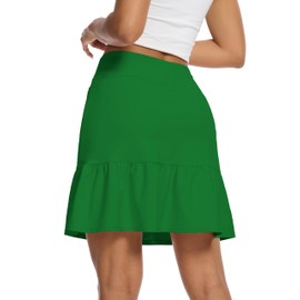 M MOTEEPI Women's Skort with Zipper Pockets Knee Length Golf Tennis Skirts Hight Waist Athletic Workout Clothes Green Small