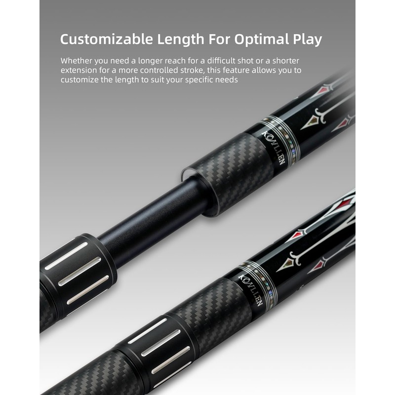 KONLLEN Threaded Carbon Fiber Pool Cue Extension with 3 Bumpers