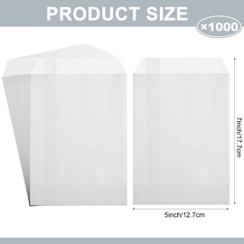 1000 Pcs Flat Glassine Bags Waxed Paper Cookies Bags Semi Transparent Cookie Sleeves Treat Bags Small Paper Bags for Handmade Soaps Packaging Bakery Cookies Candies Party Favor (5 x 7 Inches)