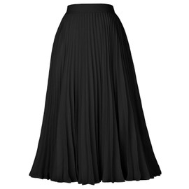 Kate Kasin Pleated Retro Midi Skirt Cocktail Party Black Size XL KK659-3