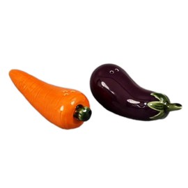 The Bridge Collection Carrot and Eggplant Salt and Pepper Shaker Set - Unique Farmhouse Garden Vegetable Tableware - Fun Kitchen and Dining Accessories