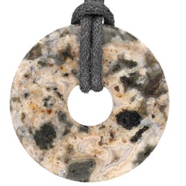Lebensquelle Plus Ocean Jasper Donut Diameter 30 mm + Cotton Cord Gemstone Pendant Genuine Healing Stone Necklace with Ribbon, Gemstone, Jasper