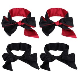 4Pcs Máscara para Dormir, Máscara de Ojos de Satén Venda para los Ojos, Cubierta de Seda para Ojos Sombrilla para Dormir Corbata para los Ojos 150 Cm (Negro Rojo)