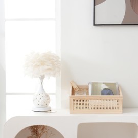 Longero Natural Pine Storage Basket with Bamboo Grid - Decorative Organizer for Home, Office and Living Room, Rectangular, 36 x 32 x 13 cm (L x W x H)