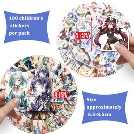 Genshin Impact Stickers, DKLQXCE Pack of 100 Genshin Stickers, Genshin Vinyl Stickers, Cute Film Anime Waterproof Stickers for Kids Laptop Tablet Scrapbook Folder Luggage Skateboard