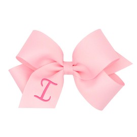 Wee Ones Girls' Initial It Monogram Hair Bows on a WeeStay No Slip Hair Clip, For All Ages and Hair Types, Light Pink Bow, Medium Size, Letter I