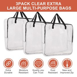 Bargain Factory Storage Bags Pack of 3 Extra Large Heavy Duty Moving House Essentials, Strong Handles & Zips, Clothes Storage, Packing, Laundry Bags, Reusable and Sustainable
