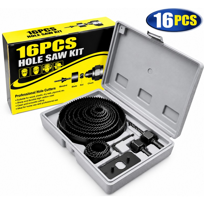 11/16-Piece Woodworking Hole Saw Set – Carbon Steel Hole Cutter