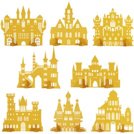 Tenare 8 Pieces Gold Castle Table Centerpiece Glitter Princess Theme Castle Centerpiece Decorations for Princess Birthday Shower Party Table Decorations