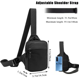 Hapforever 1PC Mini Black Sling Bag for Women and Men, Small Water Resistant Fanny Pack with Two Zipper Pockets Lightweight Crossbody Phone Chest Bag for Running Hiking Traveling (Black)