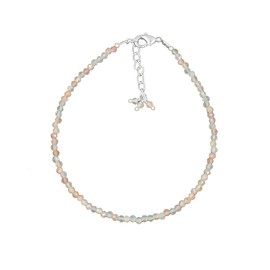 TGH Natural Multi Moonstone Beads Bracelet Micro Faceted Gemstones Jewelry For Her, June Birthstone Energy Healing Crystals, Silver Plated Chain 8 inch, Valentine Day Gift (Multi Moonstone)