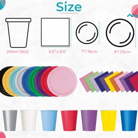 Trimming Shop 70pcs Disposable Party Tableware Set, 7" Round Plates 20pcs, 9" Plates 16pcs, 9oz Cups 14pcs, Napkins 20pcs for BBQs, Weddings, Birthday, Anniversary, Kids Party Supplies, Deep Purple