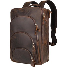 Fshsup Full Grain Leather Backpack 15.6" Laptop Bag Men's Vintage Genuine Leather Business Backpack Travel Hiking Camping Rucksack Overnight Weekender Daypack (Gray)