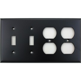 Matte Black 4 Gang Wall Plate - 2 Toggle Light Switch Openings 2 Duplex Electrical Outlet Openings
