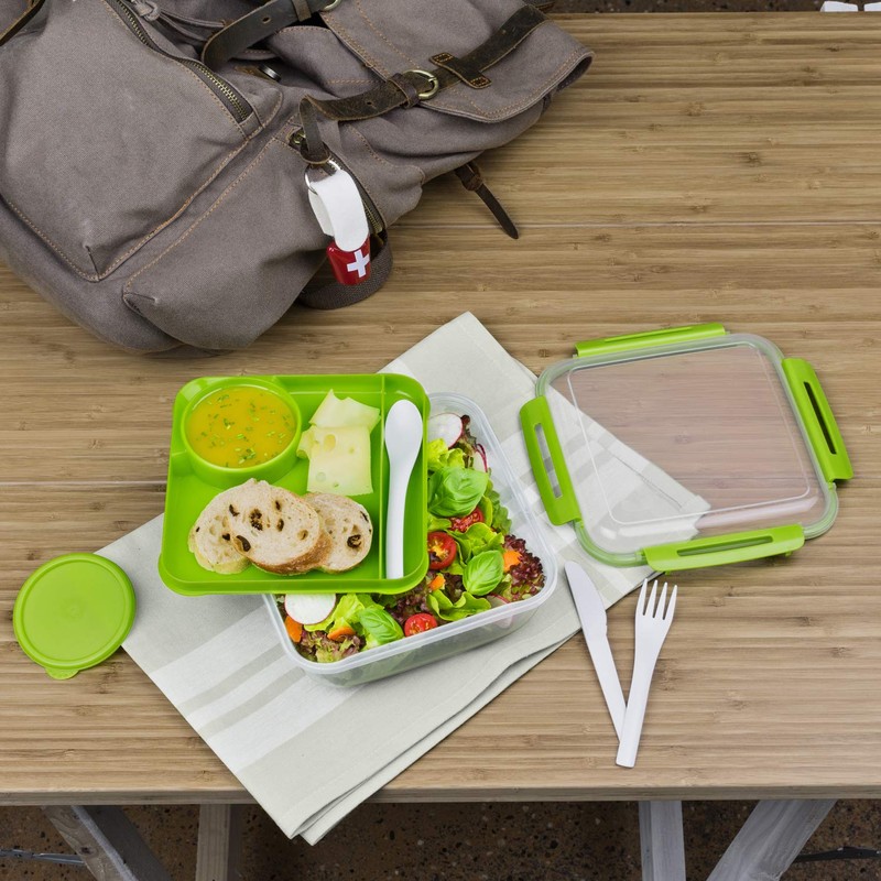 Rotho Memory B3 Lunchbox 1,7l mit Besteck und separatem Behälter,
