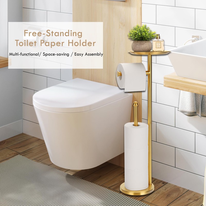 Kalitro Toilet Paper Holder Freestanding with Big Shelf, 4 Rolls