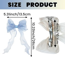4 PACK Light Blue and Champagne Big Ribbon Hair Bows,Large Hair Accessories,Oversized Long-tail Hair Clips for Women and Girls Hair Styling Accessories.