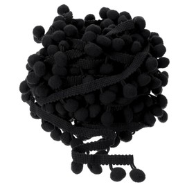 QUARKZMAN 10 Yards Pom Pom Ball Fringe Trim, Ribbon Sewing Accessory DIY Crafts for Home Curtain Clothes Pillow Decoration (12 mm, Black)
