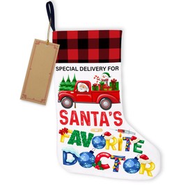 HOIJAUMAI Doctor Christmas Stocking Christmas Birthday Gifts for Doctor Special Delivery for Santa's Favorite Doctor Xmas Stocking for Fireplace Stairs Wall Hanging Xmas Home Decor 18 x 12 Inches