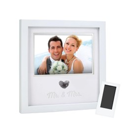 Pearhead Heart Thumbprint Photo Frame and Ink Kit, Wedding Keepsake Registry or Reception Idea, Clean-Touch Pad Included, Bridal Shower Gift, Wall Mount or Tabletop Display, 4x6 Photo, White