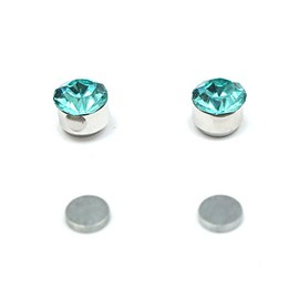 Idin Magnetic Earrings - Blue zircon rhinestone stainless steel magnetic earrings for non-pierced ears (approx. 5 mm across)