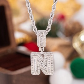 Europe United States Cross-border Hot Hip-hop Trend Zircon 26 Letters Pendant Necklace Women's Sporty Fashion Light LuxuryColor: N-50cm twist chain
