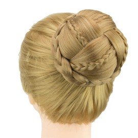 IMISSU Braided Chignon Dancer Hair Cover Doughnuts Hair Pieces Hair Bobbles Women Hair Bun Wig Updo for Wedding Party (M3 Copper Mix)