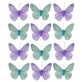 MIK funshopping Colourful Butterfly Clip On Decoration (12 Piece Set, Green/Purple)