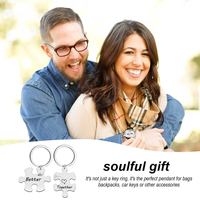 LEEQBCR 2 Unisex Couples Keyring Stainless Steel Pendant Puzzle Silver
