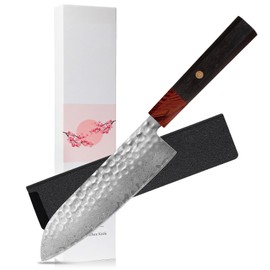 Professional 7 inch Japanese Santoku Chef Knife,67 Layers Damascus VG-10 Super Steel Cutting Core - Ultra Sharp Hammered Kitchen Knife