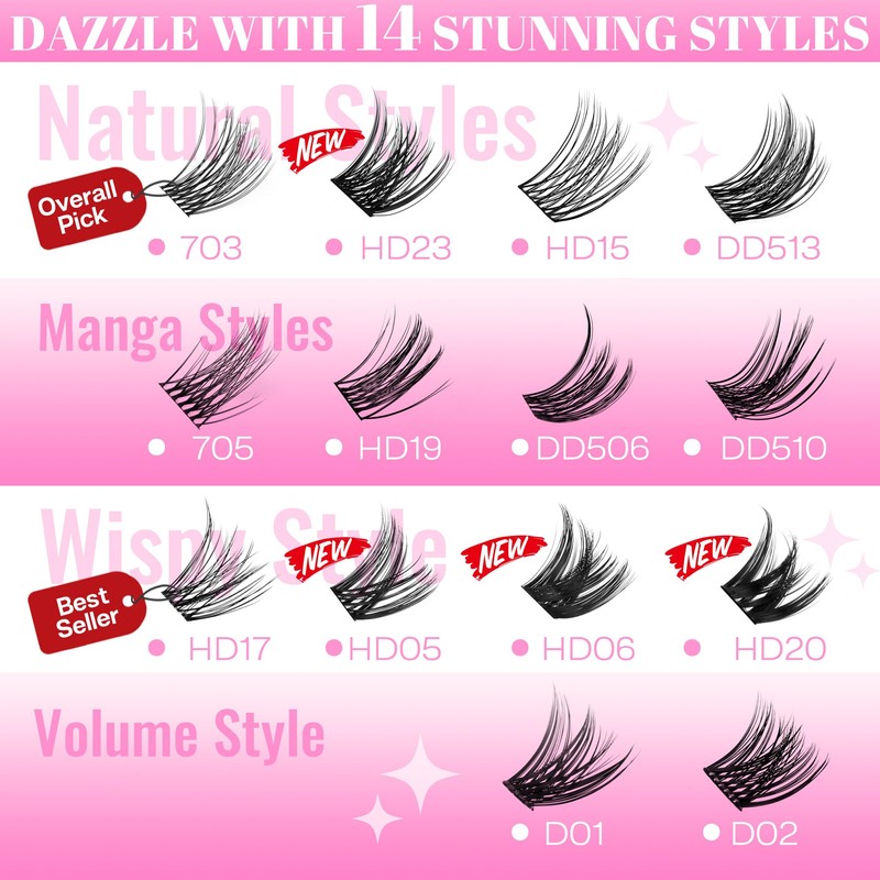 CALAILIS Lash Clusters, 144Pcs D Curl Cluster Lashes DIY Lash