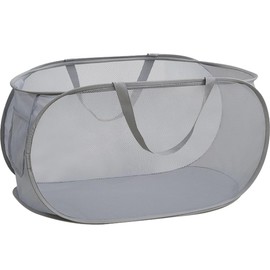 Qtopun Mesh Popup Laundry Hamper, Horizontal Foldable Portable Dirty Clothes Basket for Bedroom, Kids Room, College Dormitory and Travel - Grey