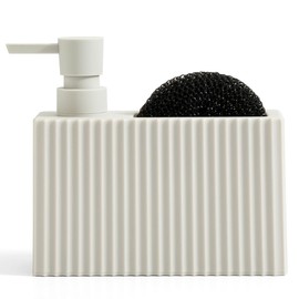 YAUKPH 2-in-1 10oz Soap Dispenser with Sponge Holder,Beige Plastic Refillable Hand & Dish Soap Pump for Kitchen and Bathroom Sink Countertop