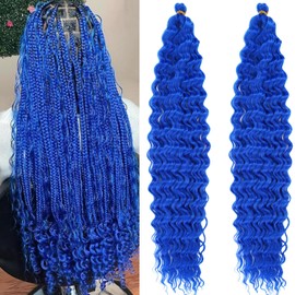 Ocean Water Wave Crochet Hair Blue Boho Curly Braiding Hair for Crochet Braids 24 Inch Deep Wave Crochet Hair Curly for Black Women Goddess Synthetic Wavy Blue Braiding Hair Extensions
