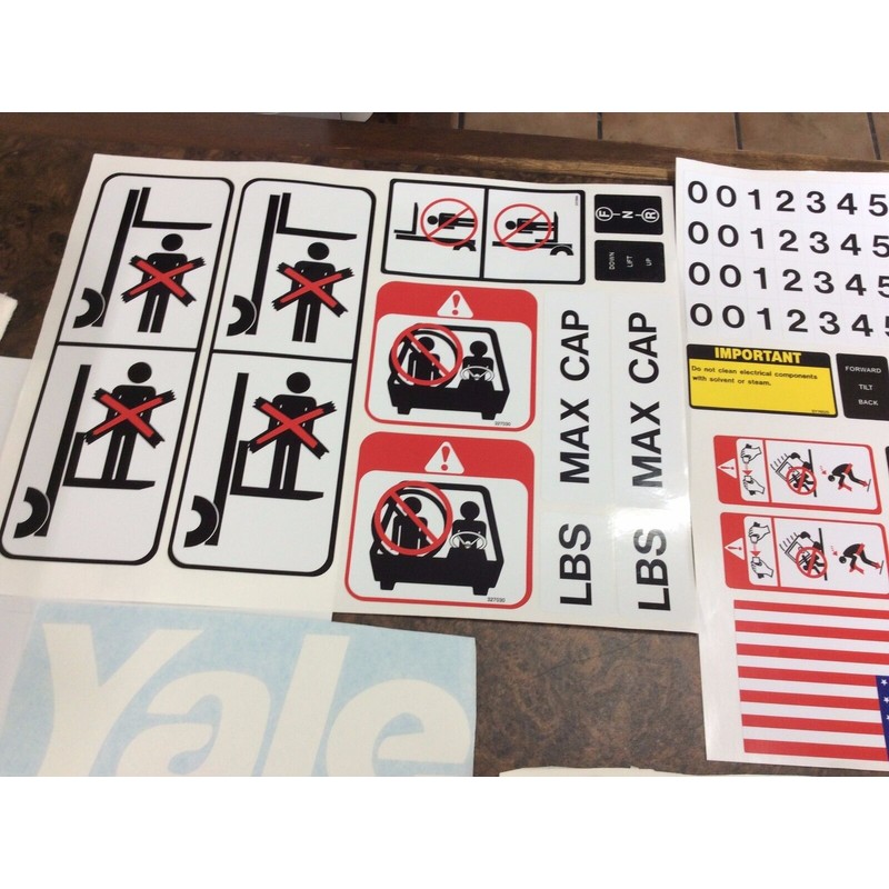 Yale Forklift Decals Black and white, complete with safety decal