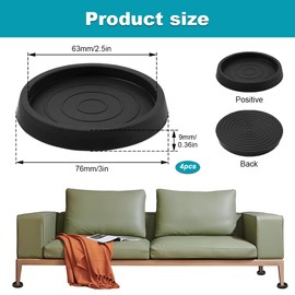 Furniture Caster Cups, 4Pcs Furniture Coasters 7.6cm, Non Slip Furniture Pads Round Furniture Coasters Thick Rubber Furniture Coaster for All floors and Furniture Wheels (Black)