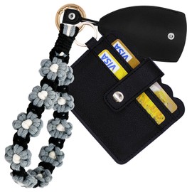 BIHRTC Boho Wristlet Keychain Wallet PU Leather Creative Pull Out Key Sleeve Handmade Knotted Lanyard Keyring Holder Wrist for Women Car House Keys Holder Card Wallets