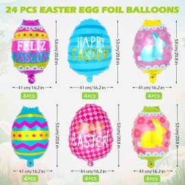 24 Pcs Easter Balloons, Easter Egg Balloons for Kids, Happy Easter Foil Balloons Chicken Egg Shaped Mylar Balloons for Easter Party Baby Shower Home Decorations