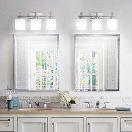 BNHHLZ Chrome Bathroom Vanity Lights Over Mirror 3-Light Modern Wall Sconces with Milky White Glass Shades and Crystal Vanity Lights Fixtures Over Mirror for Bathroom Living Room Bedroom Corridor